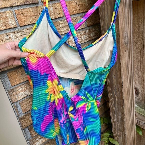 Catalina Vintage Blue and Pink One Piece Swimsuit Dynamic Design - Picture 3 of 3
